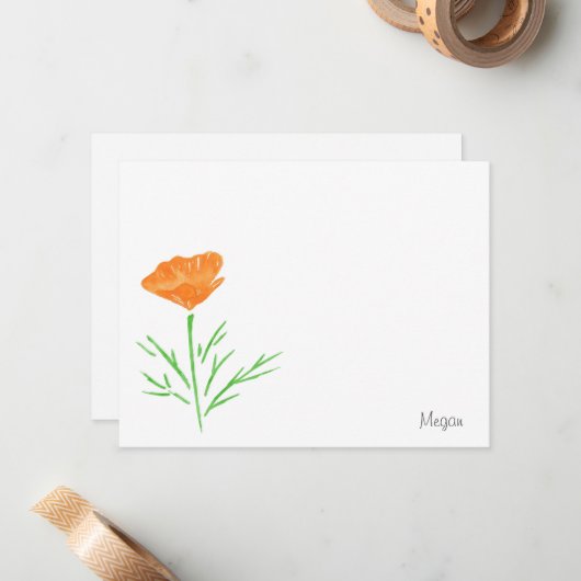 CA Waterverf Poppy Notitiekaartje (Voorkant / Achterkant in situ)