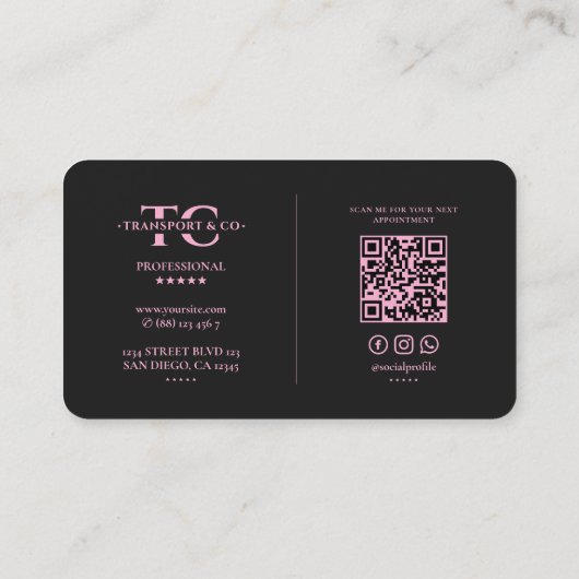 Cab Transport Taxi Driver Auto Chauffeur Zwart Roz Visitekaartje (Achterkant)