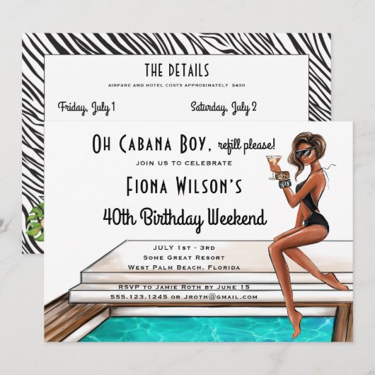Cabana Boy 40th Birthday Party Weekend Uitnodiging (Voorkant / Achterkant)