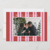 Cabana Pink red Stripe Preppy photo Christmas card Kaart (Voorkant)