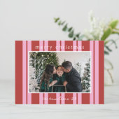 Cabana Pink red Stripe Preppy photo Christmas card Kaart (Staand voorkant)