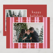Cabana Pink red Stripe Preppy photo Christmas card Kaart (Voorkant / Achterkant)