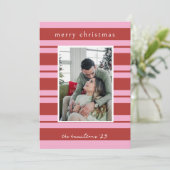 Cabana Pink red Stripe Preppy photo Christmas card Kaart (Staand voorkant)