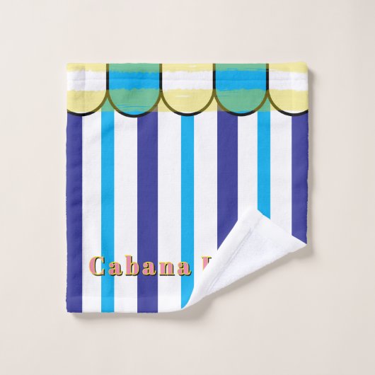 Cabana Scalloped Blue White Yellow Stripes Bad Handdoek (Wasdoekje)