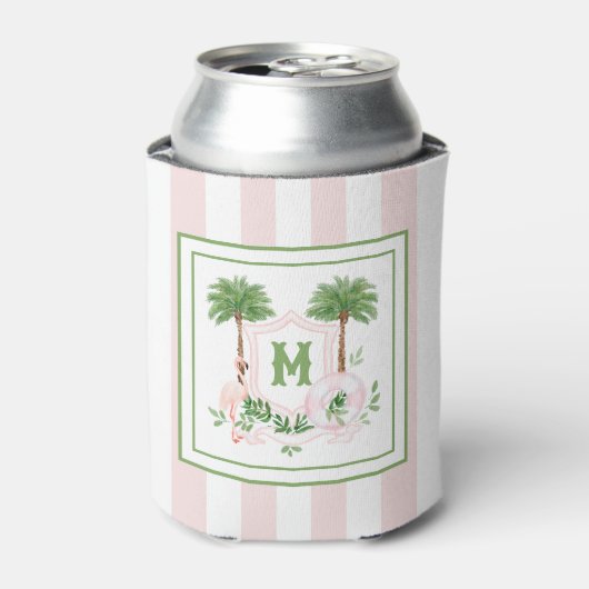 Cabana Strepen Palm Beach Monogram Wapenschild Blikjeskoeler (Blikje Voorkant)