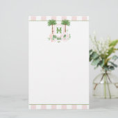 Cabana Strepen Palm Beach Monogram Wapenschild Briefpapier (Staand voorkant)