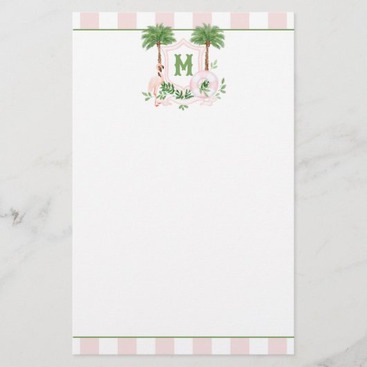 Cabana Strepen Palm Beach Monogram Wapenschild Briefpapier (Voorkant)