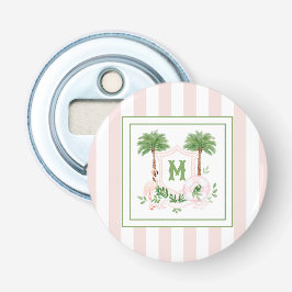 Cabana Strepen Palm Beach Monogram Wapenschild Button Flesopener