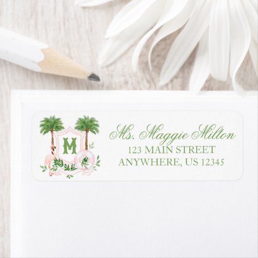 Cabana Strepen Palm Beach Monogram Wapenschild Etiket (Insitu)