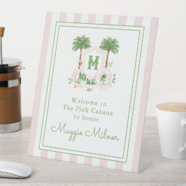 Cabana Strepen Palm Beach Monogram Wapenschild Reclamebord Met Voetstuk