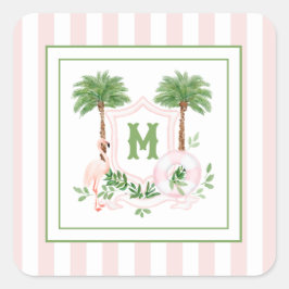 Cabana Strepen Palm Beach Monogram Wapenschild Vierkante Sticker