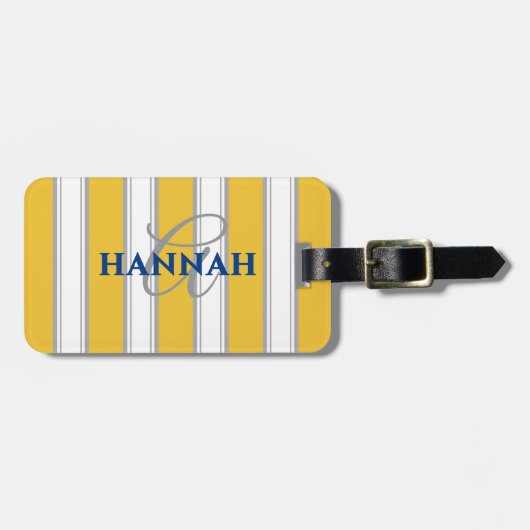 Cabana Stripe-monogram in geel Bagagelabel (Voorkant horizontaal)