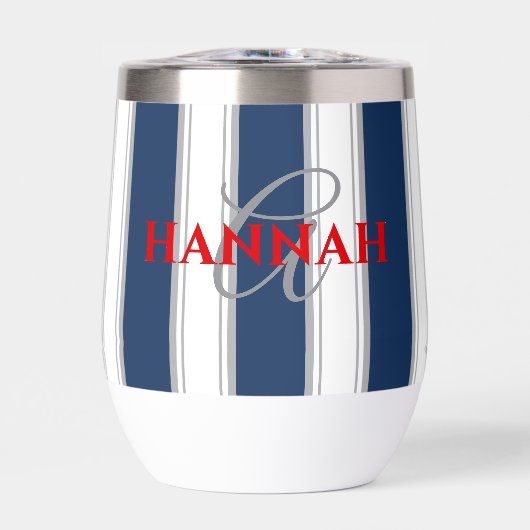 Cabana Stripe Monogram in marineblauw (Voorkant)