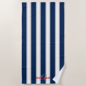 Cabana Stripe Monogram in marineblauw Strandlaken (Voorkant)