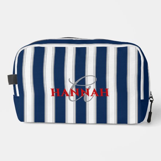 Cabana Stripe Monogram in marineblauw Toilettasje (Voorkant)