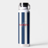 Cabana Stripe Monogram in marineblauw Waterfles (Achterkant)