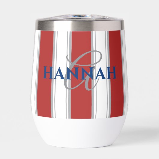 Cabana Stripe Monogram in Rood (Voorkant)