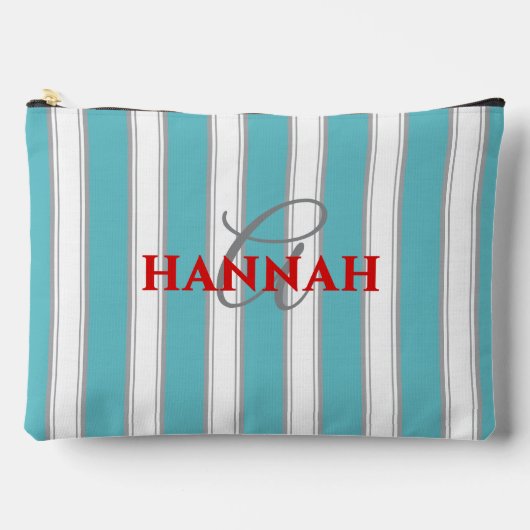 Cabana Stripe Monogram in Turquoise Blauw Etui (Voorkant)