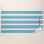 Cabana Stripe Monogram in Turquoise Blauw Strandlaken (Voorkant)