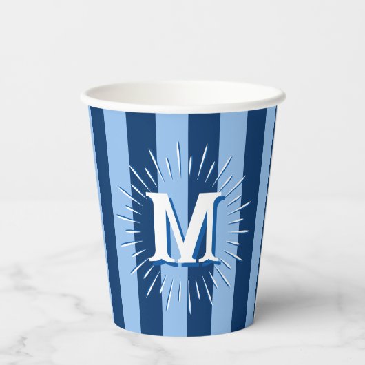 Cabana Stripes in Blue Personalized Papieren Bekers (Achterkant)
