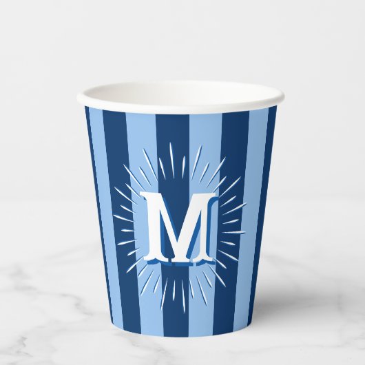 Cabana Stripes in Blue Personalized Papieren Bekers (Voorkant)