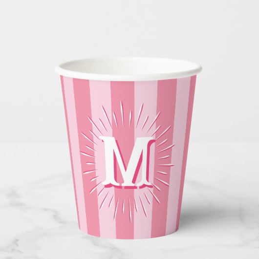 Cabana Stripes in Pink Personalized Papieren Bekers (Voorkant)