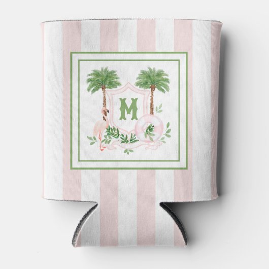 Cabana Stripes Palm Beach Monogram Crest Blikjeskoeler (Voorkant)