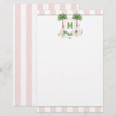 Cabana Stripes Palm Beach Monogram Crest Briefpapier (Voorkant / Achterkant)