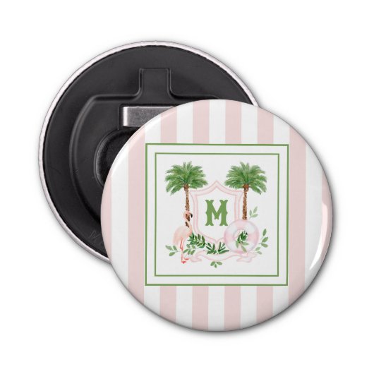 Cabana Stripes Palm Beach Monogram Crest Button Flesopener (Voorkant)