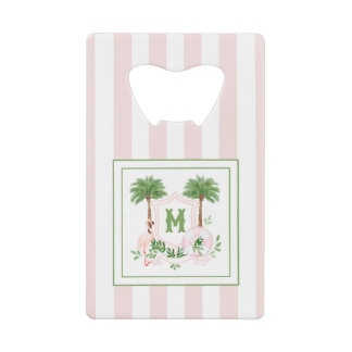 Cabana Stripes Palm Beach Monogram Crest Creditkaart Flessenopener