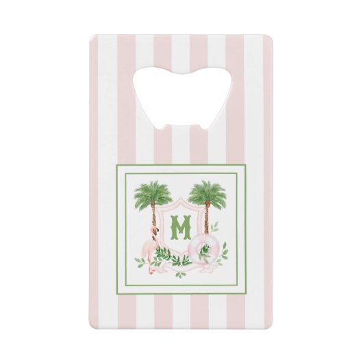 Cabana Stripes Palm Beach Monogram Crest Creditkaart Flessenopener (Voorkant)