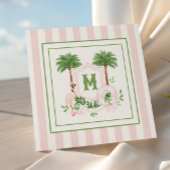 Cabana Stripes Palm Beach Monogram Crest Enclosure Notitiekaartje