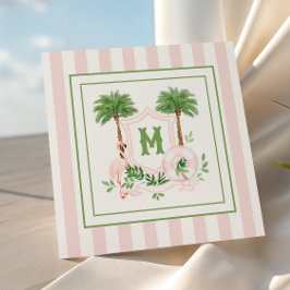 Cabana Stripes Palm Beach Monogram Crest Enclosure Notitiekaartje