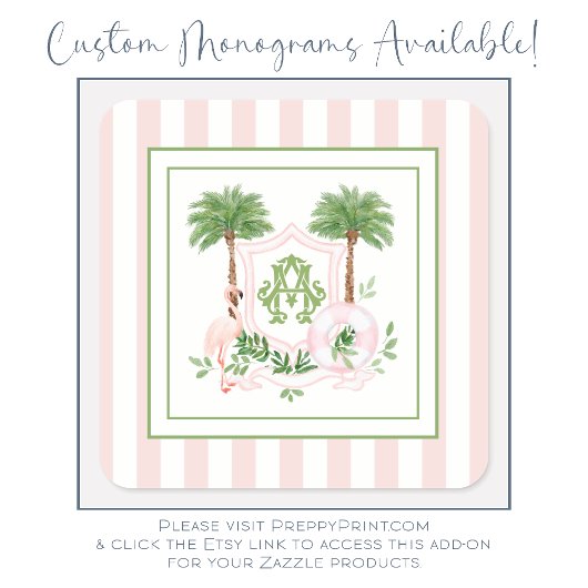 Cabana Stripes Palm Beach Monogram Crest Enclosure Notitiekaartje