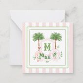 Cabana Stripes Palm Beach Monogram Crest Enclosure Notitiekaartje (Voorkant)
