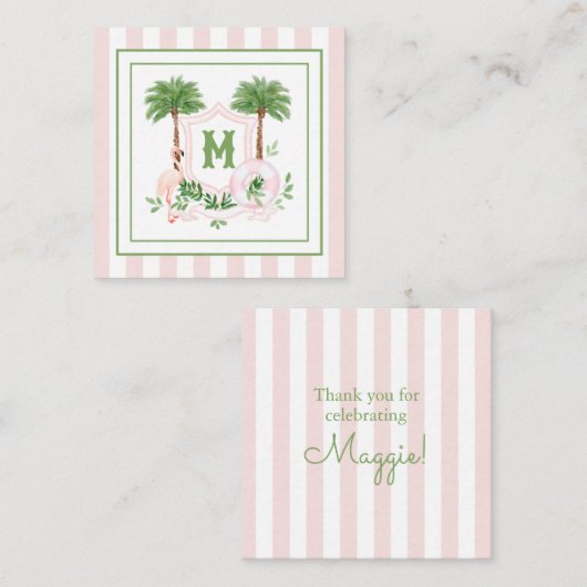 Cabana Stripes Palm Beach Monogram Crest Enclosure Notitiekaartje (Voorkant / Achterkant)