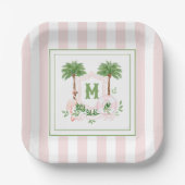 Cabana Stripes Palm Beach Monogram Crest Enclosure Papieren Bordje (Voorkant)