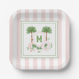 Cabana Stripes Palm Beach Monogram Crest Enclosure Papieren Bordje