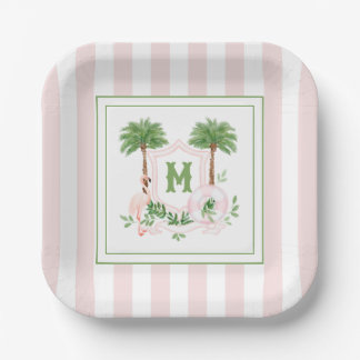 Cabana Stripes Palm Beach Monogram Crest Enclosure Papieren Bordje