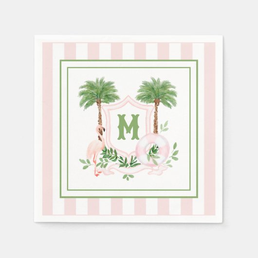 Cabana Stripes Palm Beach Monogram Crest Enclosure Servet (Voorkant)