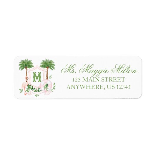 Cabana Stripes Palm Beach Monogram Crest Etiket (Voorkant)