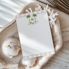 Cabana Stripes Palm Beach Monogram Crest Notitiekaartje