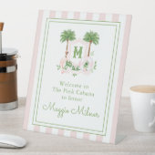 Cabana Stripes Palm Beach Monogram Crest Reclamebord Met Voetstuk (Insitu)