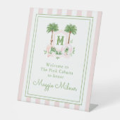 Cabana Stripes Palm Beach Monogram Crest Reclamebord Met Voetstuk (Voorkant)