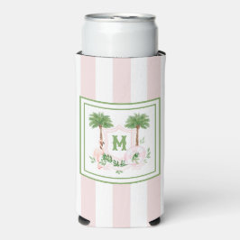 Cabana Stripes Palm Beach Monogram Crest Seltzer Blikjeskoeler