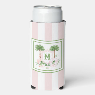 Cabana Stripes Palm Beach Monogram Crest Seltzer Blikjeskoeler