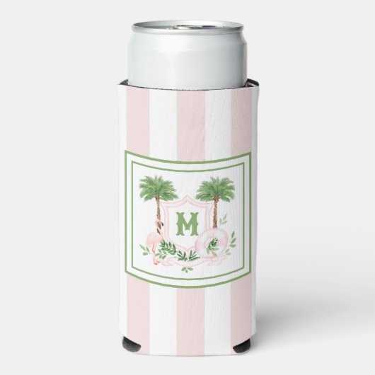 Cabana Stripes Palm Beach Monogram Crest Seltzer Blikjeskoeler (Seltzer Voorkant)