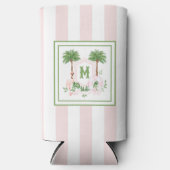 Cabana Stripes Palm Beach Monogram Crest Seltzer Blikjeskoeler (Voorkant)