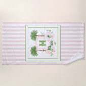 Cabana Stripes Palm Beach Monogram Crest Strandlaken (Voorkant)