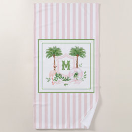 Cabana Stripes Palm Beach Monogram Crest Strandlaken
